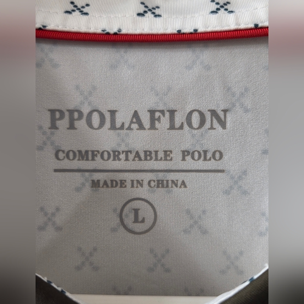 Ppolaflon White With Green Accent Color And Design Polo Golf Shirt. Sz L - Picture 2 of 8